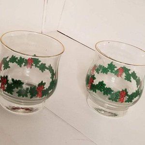 Christmas Candle Holders Holly with Gold Rim